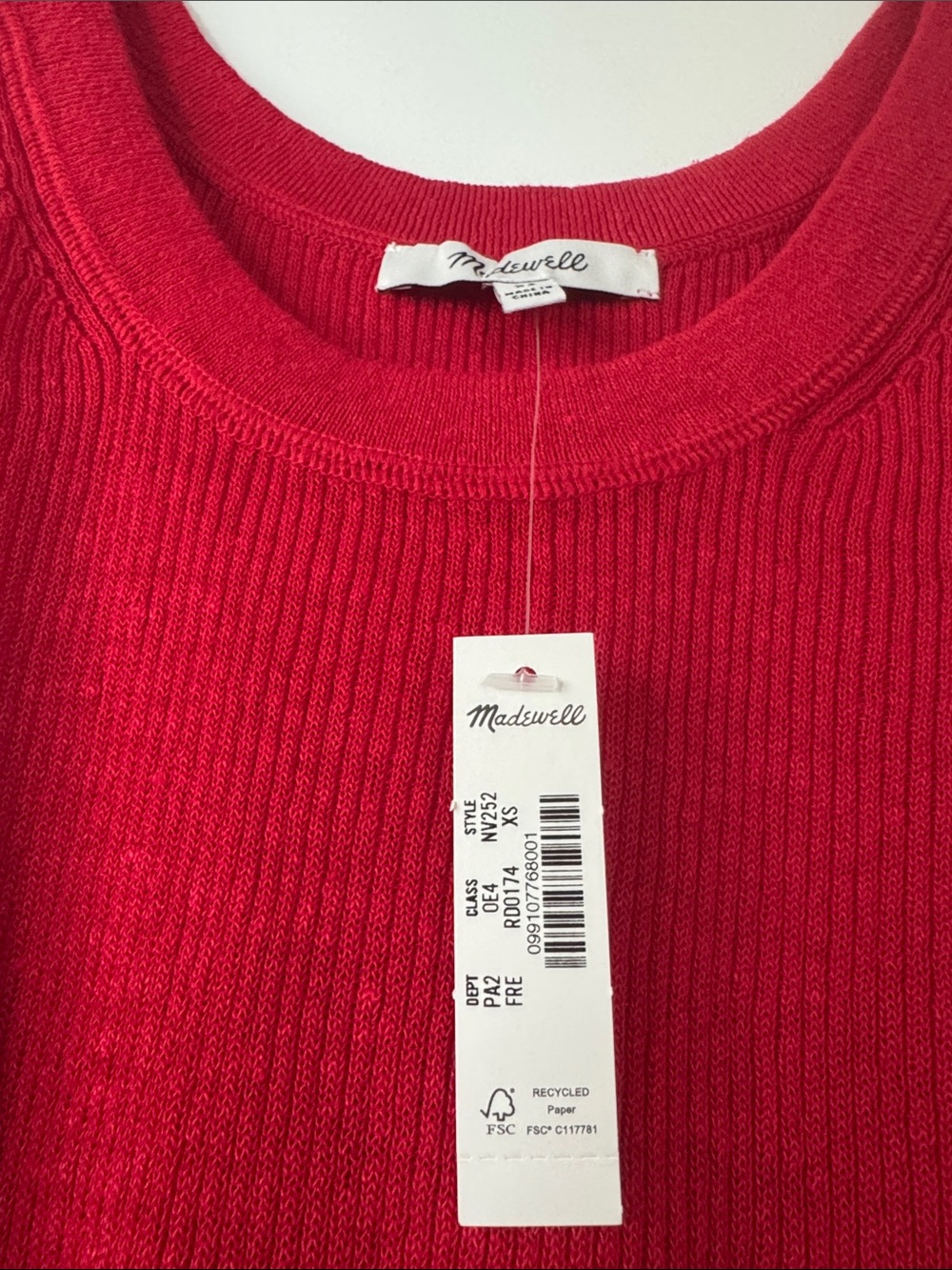 Madewell NWT Red Ribbed Scoop Neck Linen Blend Sweater Tank - Picture 2 of 3